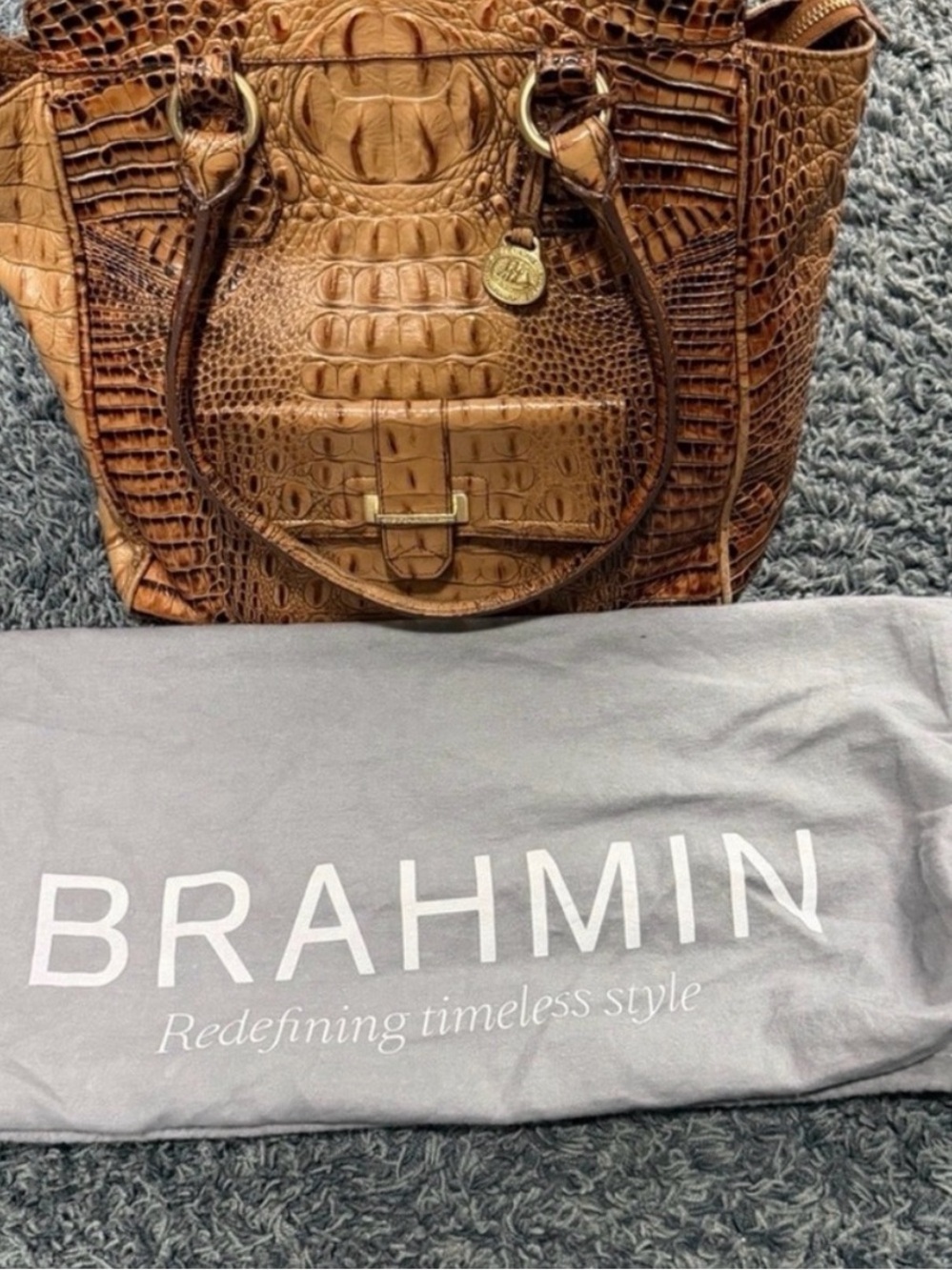 Brahmin Cognac Croc-Embossed Leather Tote